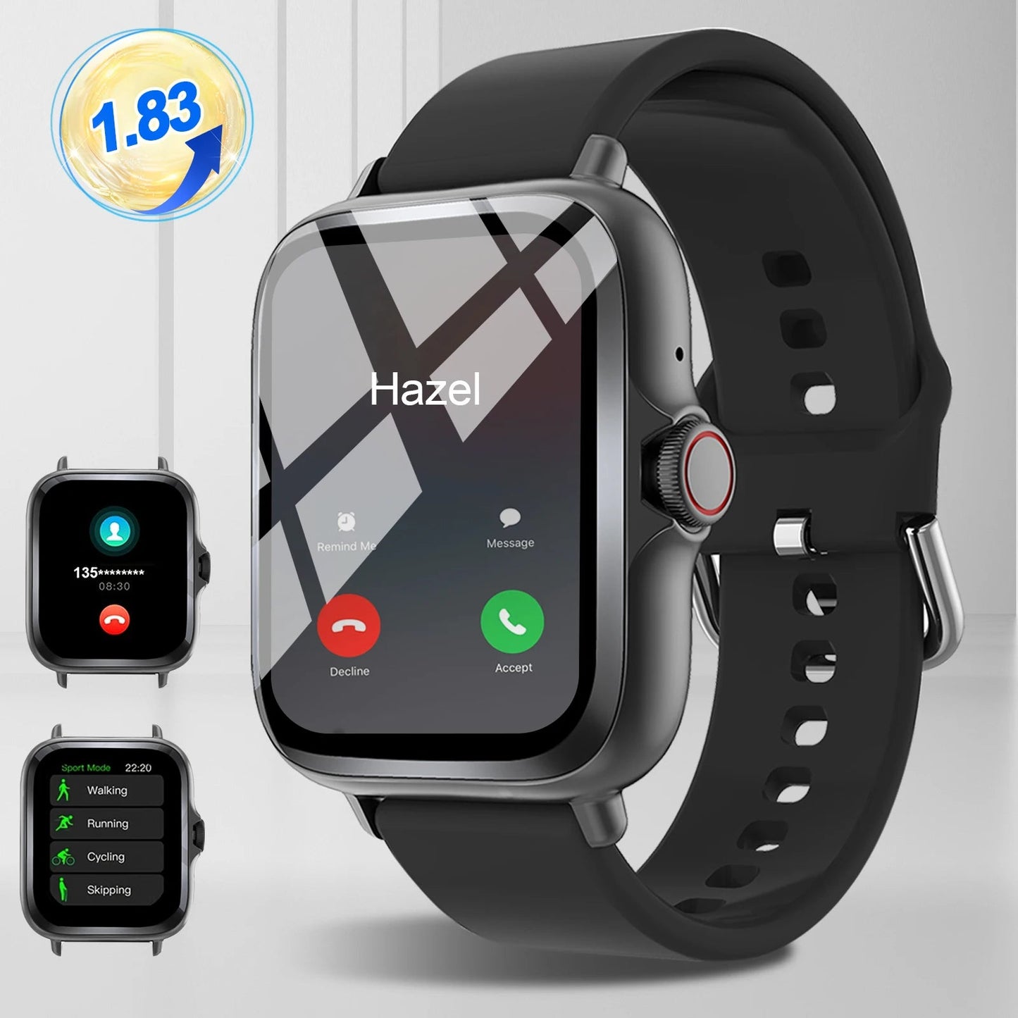 Smart watch with full touch screen, call, message reminder, music control and other functions, compatible with iPhone/android mo - petguardiansupplies