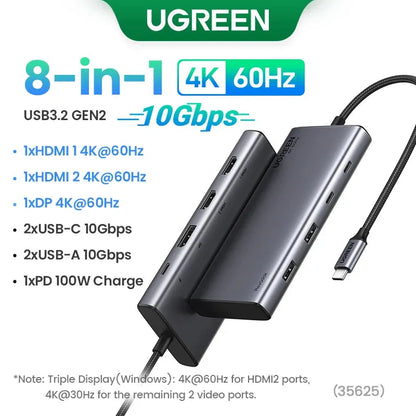 UGREEN Dual HDMI USB-C HUB 8K 4K HDMI Adapter 10 in 1 Splitter with RJ45 USB3.0 PD 100W Dock for MacBook Pro Air Laptop USB HUB - petguardiansupplies