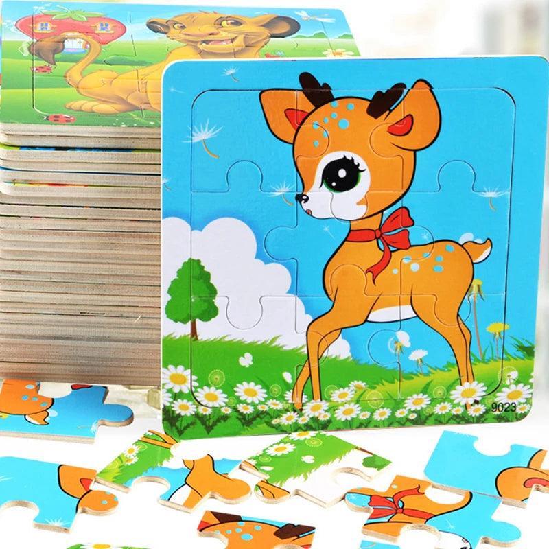 9pcs Kids Wooden Animal Puzzle Cute Cartoon Animal Puzzle Toys Early Educational Montessori Toys for Children - petguardiansupplies