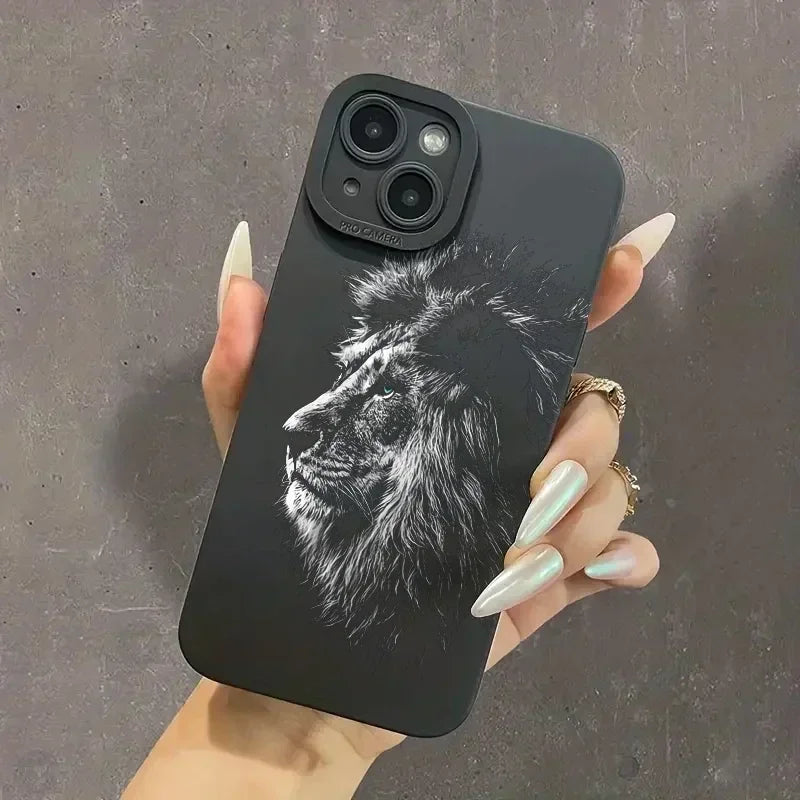 Lion Pattern Phone Case For iPhone - Shockproof Matte Soft Silicone Phone Cover - petguardiansupplies