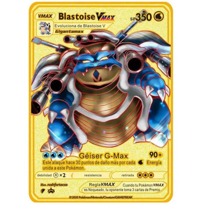 Pokemon English Metal Card Anime Pikachu Charizard Mewtwo Blastoise Vmax Shiny Letters Game Collection Card Kids Toy Gifts - petguardiansupplies