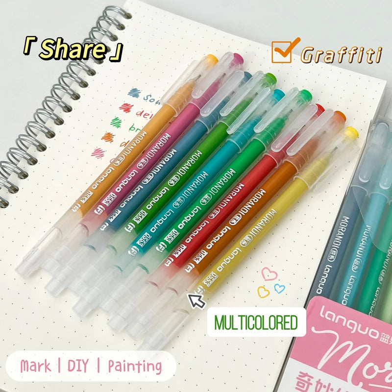 9PCS/Set Multicolor Gel Pen Colored Painting Gel Ink Pen 0.6MM DIY Graffiti Pen Morandi Retro Color Drawing Pen Art Supplies New - petguardiansupplies