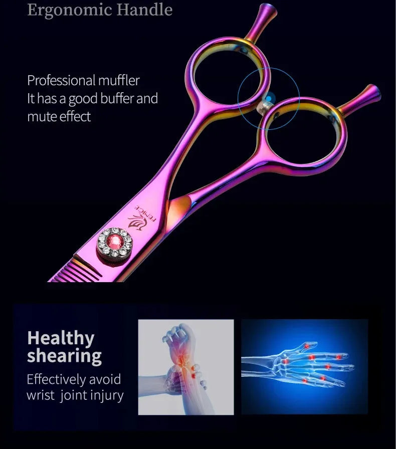 Fenice Professional JP440c 7 inch High quality Pet dog Grooming Scissors Curved thinning Shears Chunker Thinner Scissors - petguardiansupplies