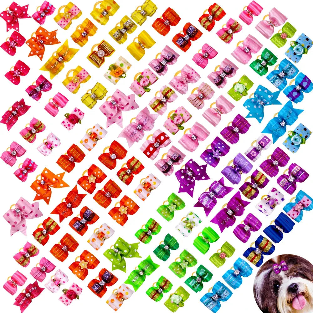 20pcs Pet Dog Cute Hair Bows with Rhinestone&Flowers Ribbon Bows Dog Hair Accessory Dog Groomining Pet Supplies - petguardiansupplies