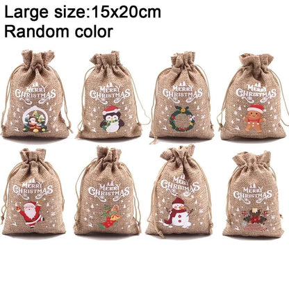 1/10PCS Christmas Linen Drawstring Bags Candy Biscuits Pouchs Burlap Bracelet Jewelry Storage Bags Xmas Kids Gift Packaging Bags - petguardiansupplies