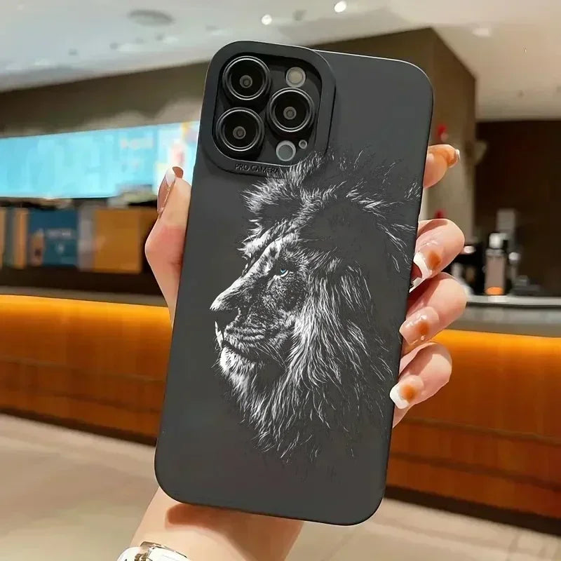 Lion Pattern Phone Case For iPhone - Shockproof Matte Soft Silicone Phone Cover - petguardiansupplies