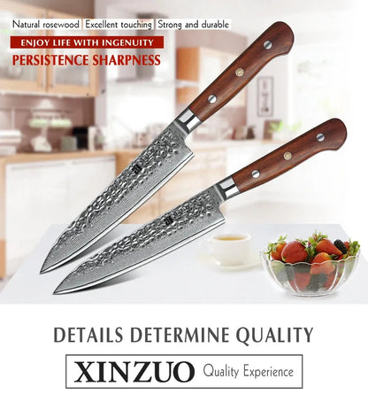 XINZUO 6'' Utility Knife vg10 Damascus Steel Kitchen Utility Knives for Vegetables Rosewood Handle Stainless Steel Paring Knife - petguardiansupplies