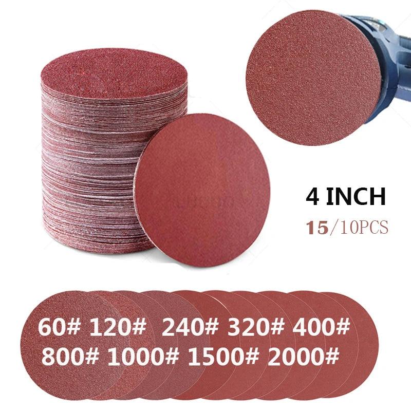 15/10PCS 4 inch 100mm Sandpaper Sanding Discs Hook and Loop Adhesive Flocked Adhesive Sandpaper for Random Orbital Sander - petguardiansupplies