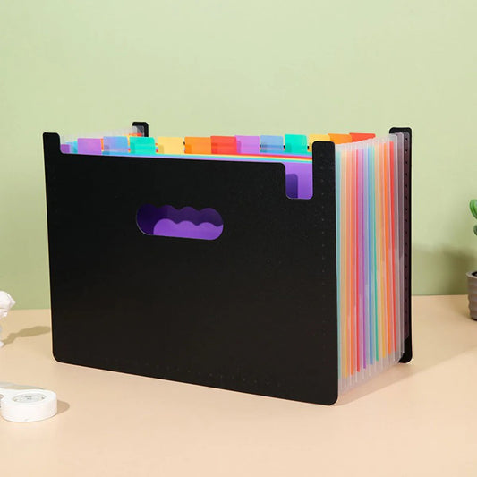 Expanding File Folder 12 Pockets A4 Size Filing Folder Organizer Large Capacity Portable AccordianFile Box for Classroom Office - petguardiansupplies