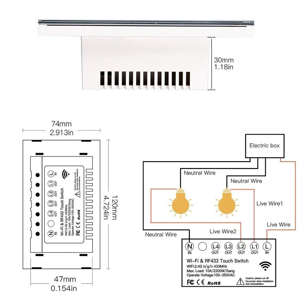 MOES Smart Glass Panel Switch Smart Life/Tuya App Multi-Control Association, Voice Control with Alexa,Google Home,1/2/3/4 Gang - petguardiansupplies