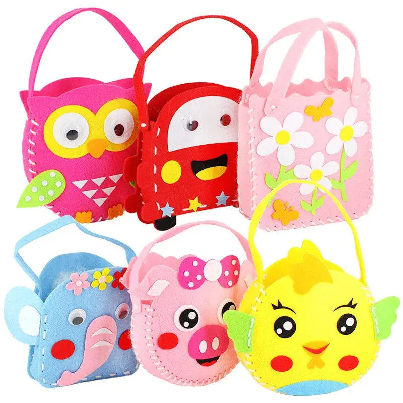 4Pcs Children Cartoon Non-woven Handicraft Toys Kids Handmade Bag DIY Animal Flower Handbags Crafts Art Sewing Toy Craft Decor - petguardiansupplies