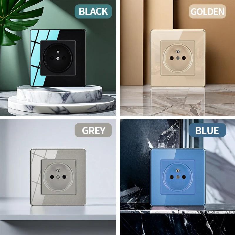 86 Type Tempered Glass Wall Switch Socket Panel Light Switch EU French UK Electrical Wall USB Outlets Socket Plug - petguardiansupplies