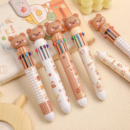 10 Colors Ballpoint Pen Cartoon Bear 0.5mm Colorful Ink Gel Pens Silicone Kawaii Pens School Office Supplies Korean Stationery - petguardiansupplies