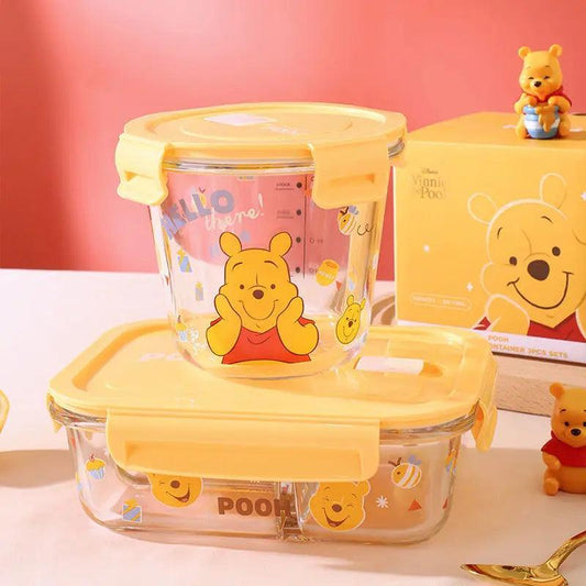 Disney Winnie the Pooh glass lunch box microwave heating office worker special bowl with lunch box storage separate lunch box - petguardiansupplies