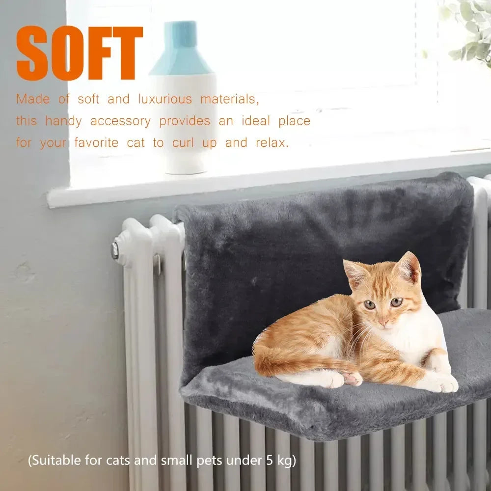 Cat Radiator Bed, Hammock Hanging Pet Bed,Heated Calming Fluffy Cradle for Pet,Cat Shelf Warm Cozy Plush Nap Mat with Wire Frame - petguardiansupplies