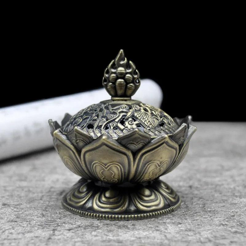 Lotus Flower Incense Burner Buddhism Buddha Holder Brass Mini Sandalwood Censer Incense Metal Craft Home Decoration - petguardiansupplies