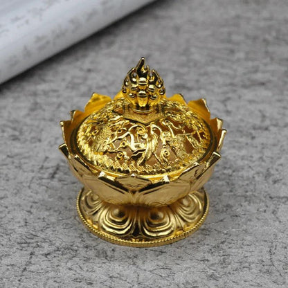 Lotus Flower Incense Burner Buddhism Buddha Holder Brass Mini Sandalwood Censer Incense Metal Craft Home Decoration - petguardiansupplies