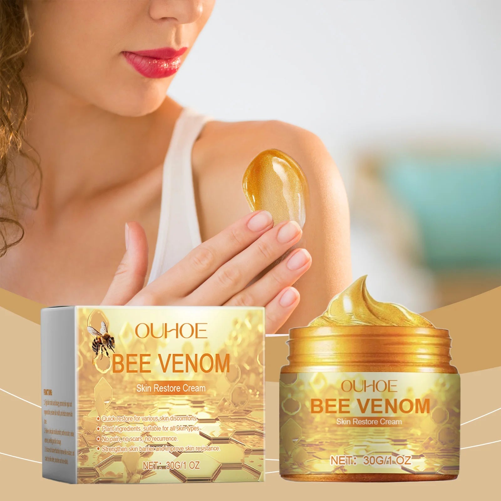 Bee Venom Skin Restore Cream - All Skin Types Anti-Aging Moisturizing Soothing Damaged Skin Repair Cream Portable - petguardiansupplies