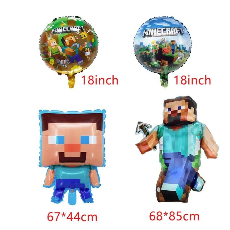 Miner Crafting Birthday Party Decoration Disposable Tableware Foil Balloon Banner Backdrop Cartoon Minecraft Game Theme Decor - petguardiansupplies