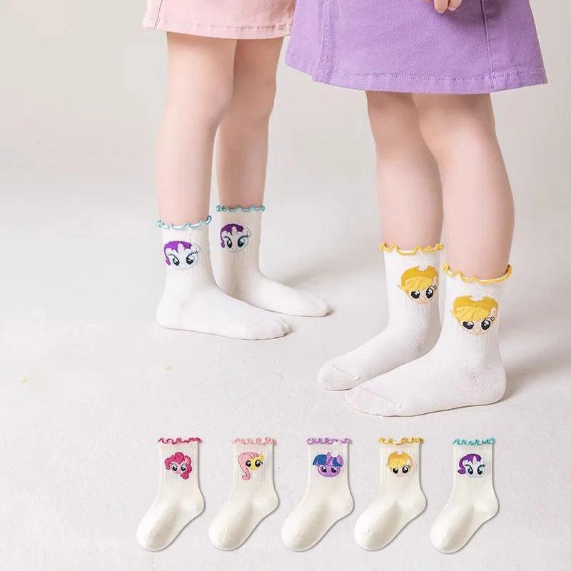 5Pcs Kawaii My Little Pony Kids Socks Pinkie Pie Fluttershy Rainbow Dash Cute Anime In Tube Socks Spring Autumn Soft Socks Gift - petguardiansupplies