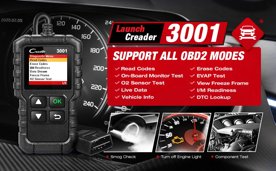 Launch X431 CR3001 Support Full OBDII/EOBD function Creader 3001 diagnostic tool Multilingual code reader scanner PK CR319 OM123 - petguardiansupplies