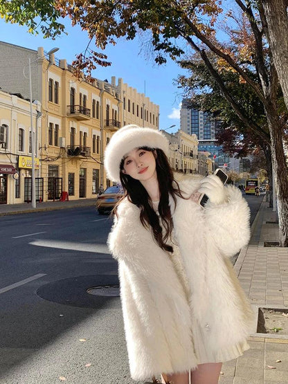 Lautaro Autumn Winter Oversized Loose Casual Luxury Soft Thick Warm Hairy Faux Fox Fur Coat Women Long Sleeve Fluffy Jacket 2024 - petguardiansupplies