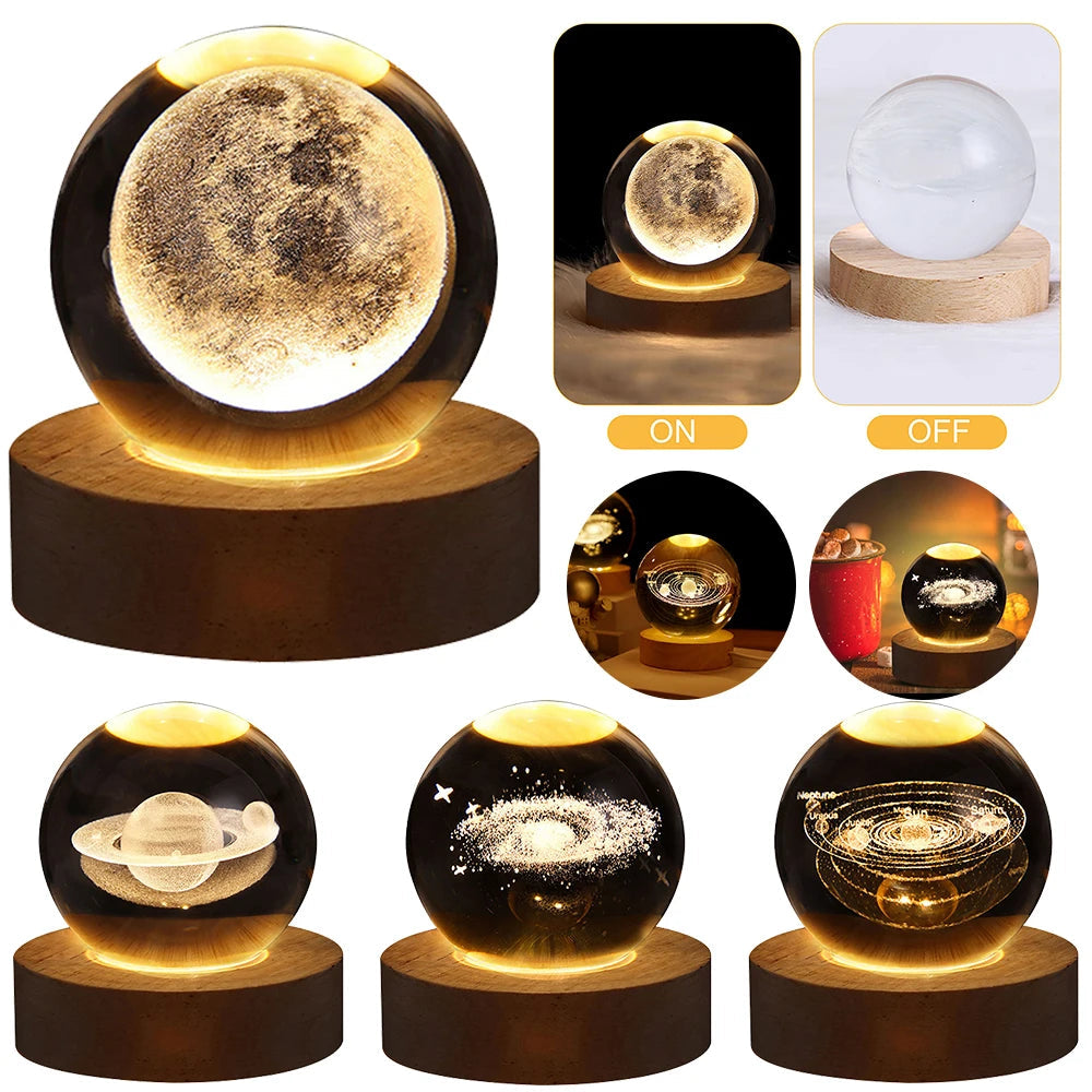 USB LED Night Light Galaxy Crystal Ball 3D Moon Planet Table Lamp Decor Bedroom Atmosphere Lamp for Birthday Kids Xmas Gifts - petguardiansupplies