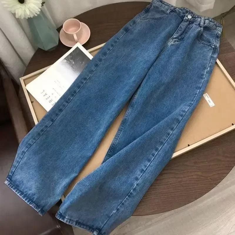 2023 New Style Women's Jeans High-waisted Straight-leg Loose Fit Vintage Wide Leg Bf Trendy Drag-leg Pants - petguardiansupplies