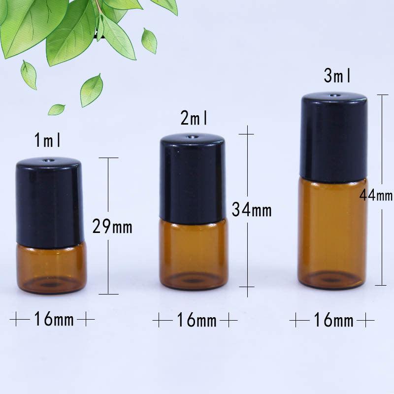 50PCS 1/2/3/5ML Metal Roller Ball Essential Glass Oil Bottle Empty Perfume Roll on Ball Refillable Liquid Container Amber - petguardiansupplies