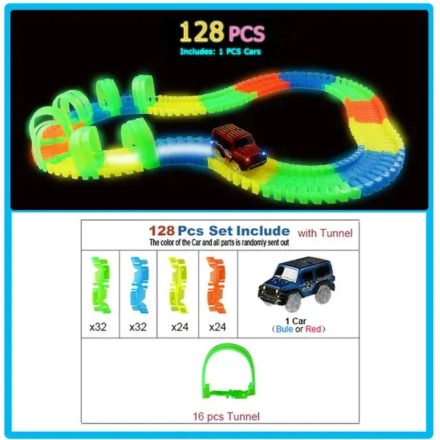 Glow Racing Track Set 5 Led Light Track Car Flexible Glowing Tracks Toy 162/165/220/240 Race Track Flexible Railway LED Car - petguardiansupplies