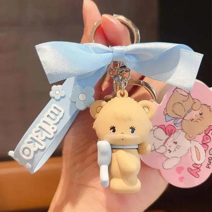 Anime Kawali Mikko Mousse Souffle Cammy Latte Keychain Car Bag Pendant Cartoon Bow Accessories Ins Cute Kids Toys Gift For Girls - petguardiansupplies