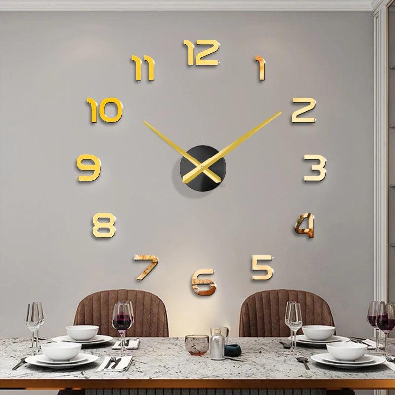 Fashion 3D big size wall clock mirror sticker DIY brief living room decor meetting room wall clock - petguardiansupplies