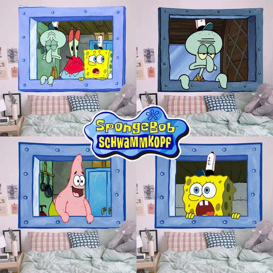 SpongeBob Patrick Star Tapestry Wall Hanging Home Dormitory Bedroom Study Decor Cartoon Cute Background Cloth Decorative Blanket - petguardiansupplies