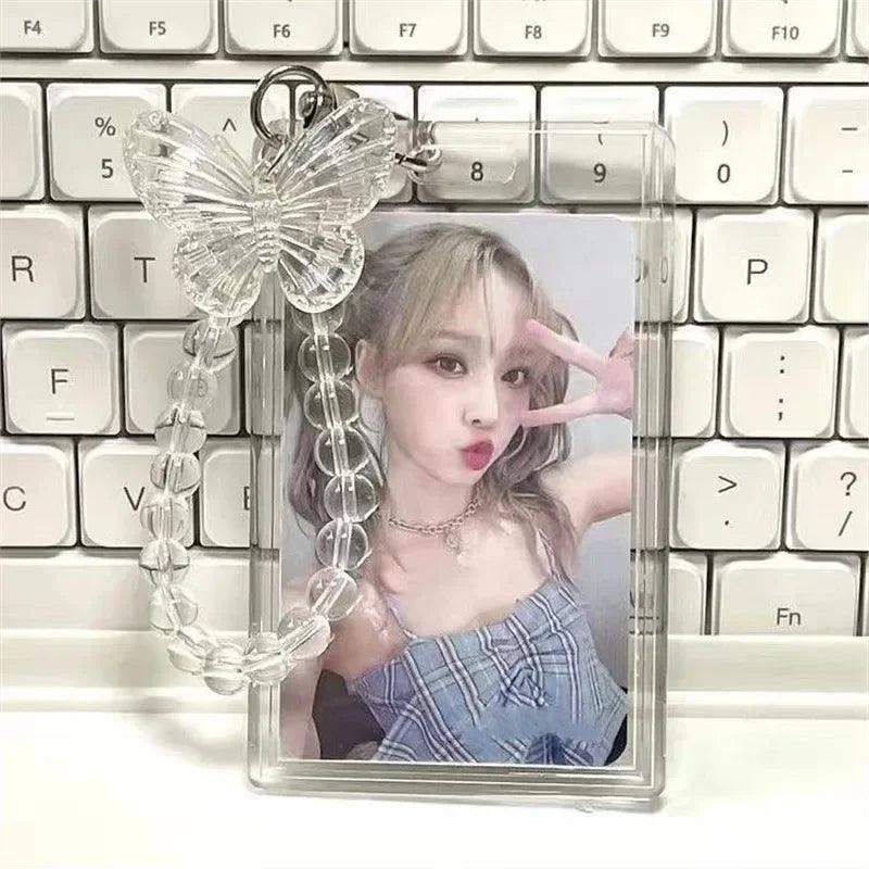 Clear Crystal Butterfly Keychain Acrylic Access Credit ID Bank 3 Inch Photo Card Holder Bag Pendant Fashion Protective Case - petguardiansupplies