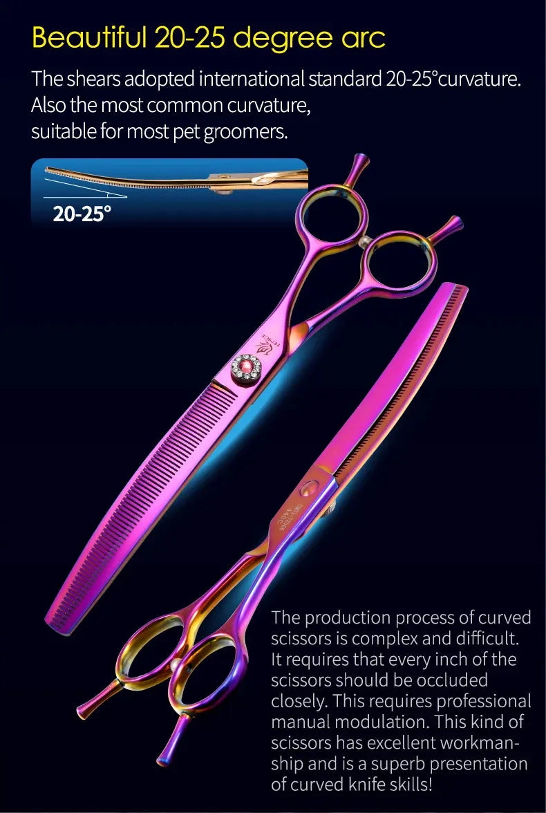 Fenice Professional JP440c 7 inch High quality Pet dog Grooming Scissors Curved thinning Shears Chunker Thinner Scissors - petguardiansupplies