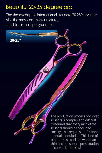 Fenice Professional JP440c 7 inch High quality Pet dog Grooming Scissors Curved thinning Shears Chunker Thinner Scissors - petguardiansupplies