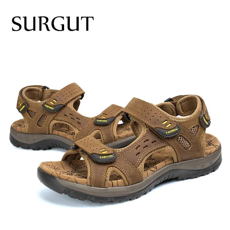 SURGUT Hot Sale New Fashion Summer Leisure Beach Men Shoes High Quality Leather Sandals The Big Yards Men's Sandals Size 38-48 - petguardiansupplies