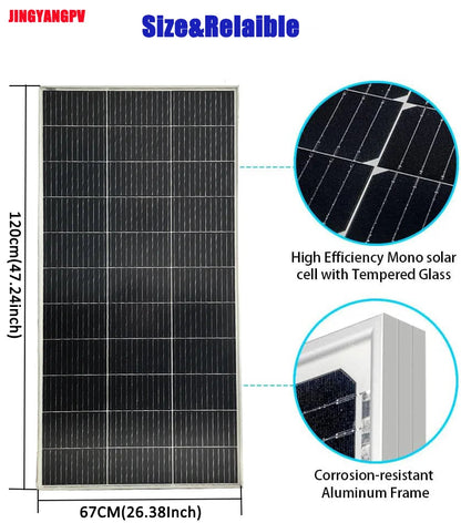 Solar Panel 100w 120w140w 160w 18V Rigid Solar Panel 25 Year Photovoltaic Monocrystalline Cell 12V Battery Charge - petguardiansupplies