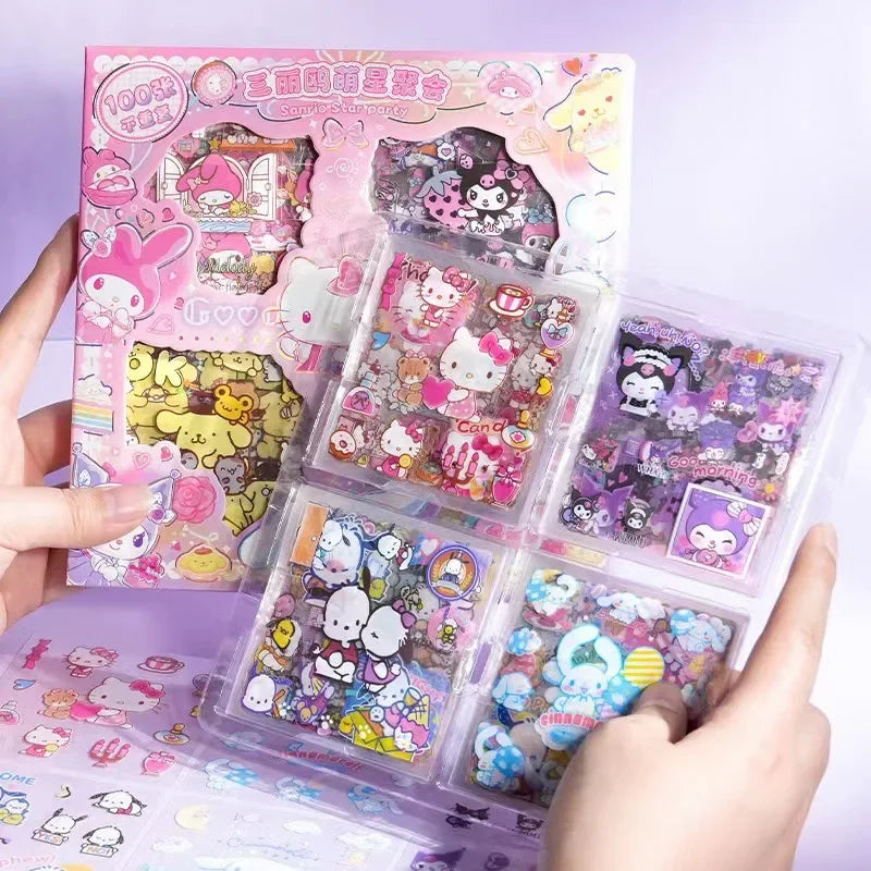 Hello Kitty Sanrio Non-Repeating 100-Piece Sticker Set Cinnamoroll Kuromi Waterproof Stationery Sticker Gift Box Birthday Gift - petguardiansupplies