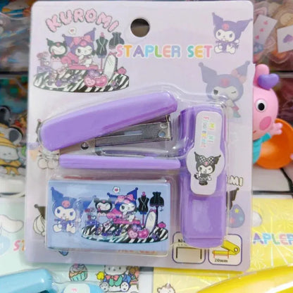 Sanrio Kuromi Cinnamoroll Melody Mini Stapler Highlighter Set Student Office Small Stapler Kawaii School Supplies Stationery Set - petguardiansupplies