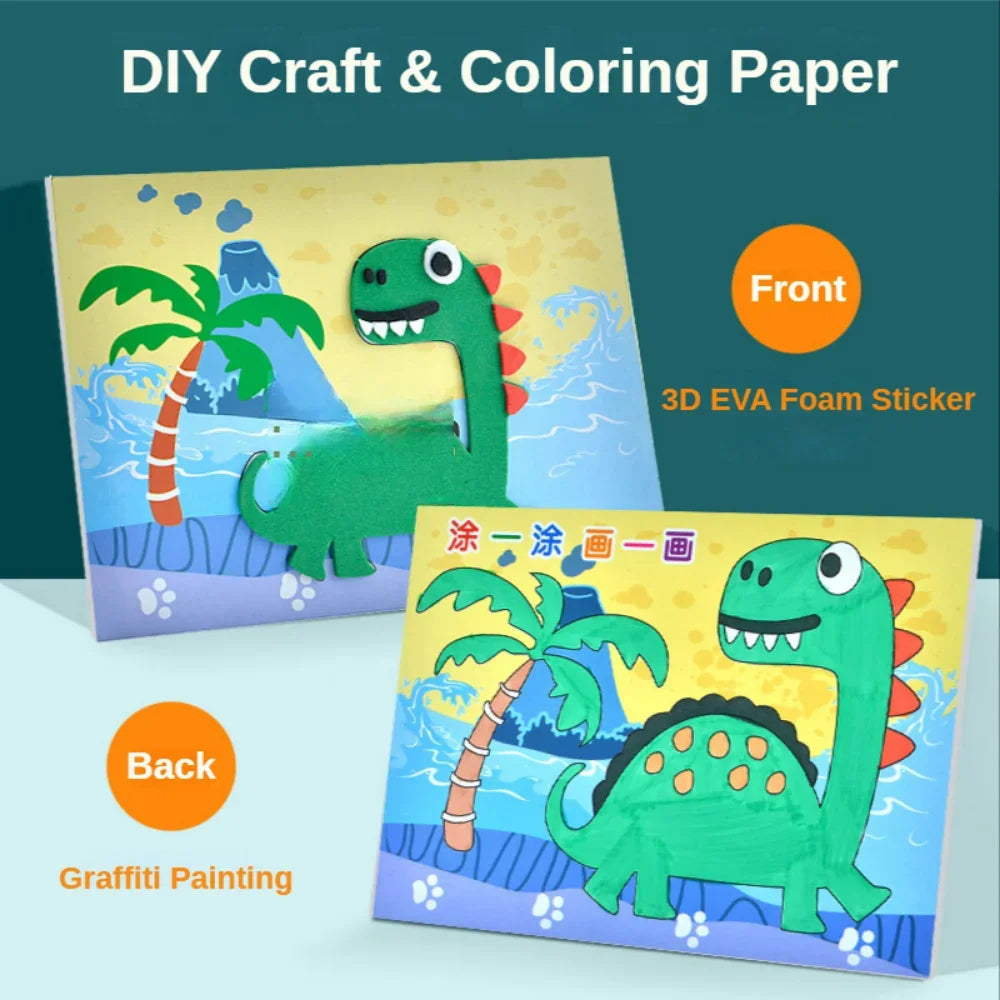 10Pcs Kids 3D EVA Foam Stickers Cartoon Dinosaur Animal Puzzle Game DIY Art Craft Drawing Toy Educational Toys for Children Gift - petguardiansupplies