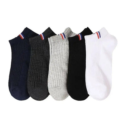 5 Pairs Thin Boat Socks Summer Blending Plain Color Mens Casual Breathable Sweat Absorbing Calibration - petguardiansupplies