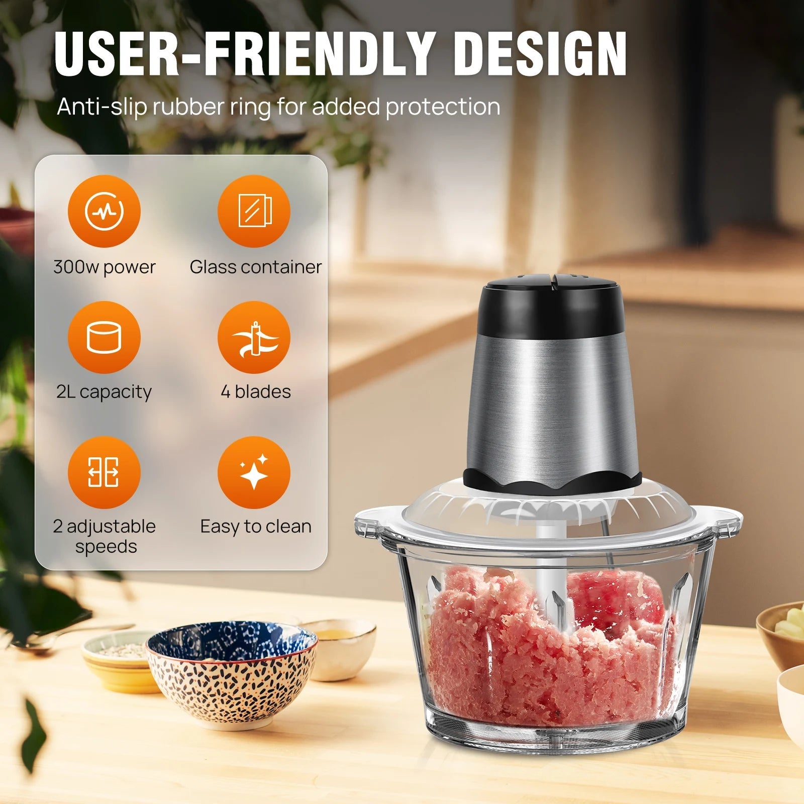 2L Electric Food Chopper Vegetable Chopper Small Food Processor Meat Grinder Mixer Electric Dicer with 2 Speeds Meat Mincer - petguardiansupplies