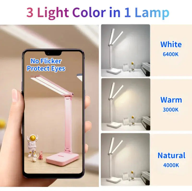 LED Desk Lamp USB Rechargeable Table Lamp 3 Levels Dimmable Touch Desk Lighting Eye Protection Foldable For Bedroom Desk Light - petguardiansupplies