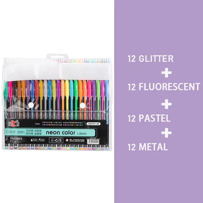 Kit 60 Colored Gel Pen Set, Glitter Metallic Pastel Neon Pen 12 24 36 48 Colors - petguardiansupplies