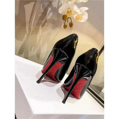 2024 Autumn New French Style Pointed High Heels Women's Thin Heels Sexy Red Sole Black Work Shoes Professional Single Shoes - petguardiansupplies