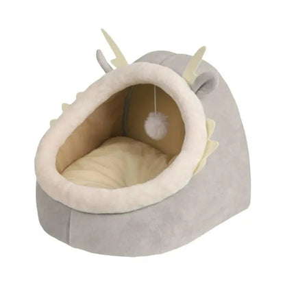 Dragon Cats Bed Dog House Plush Resting Cushion with Teaser Cats Warm Cave - petguardiansupplies