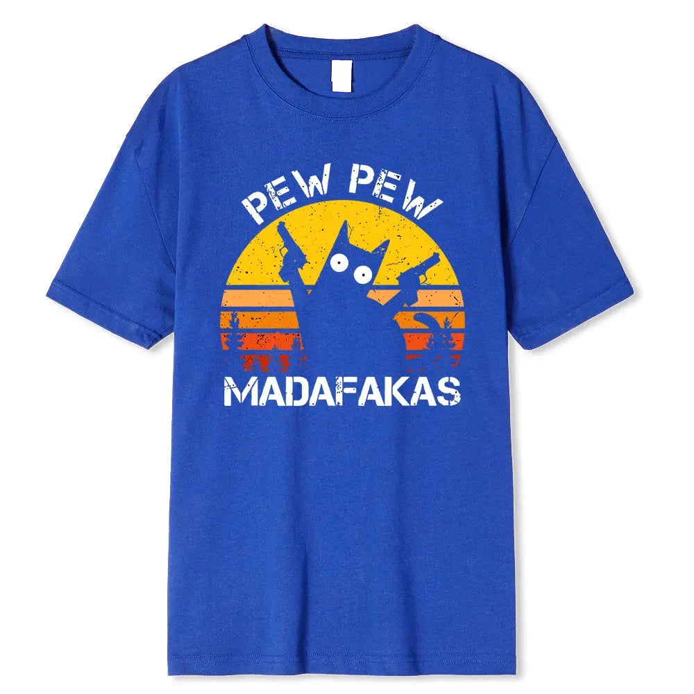 Pew Pew Madafakas Cat With Two Guns Printing Men T Shirts Summer Cotton T-Shirts Breathable Loose Clothes Hip Hop Street Tees - petguardiansupplies