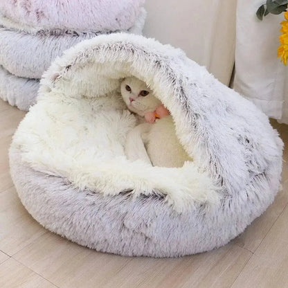 Soft Plush Pet Bed with Cover Round Cat Bed Pet Mattress Warm Cat Dog 2 in 1 Sleeping Nest Cave for Small Dogs - petguardiansupplies