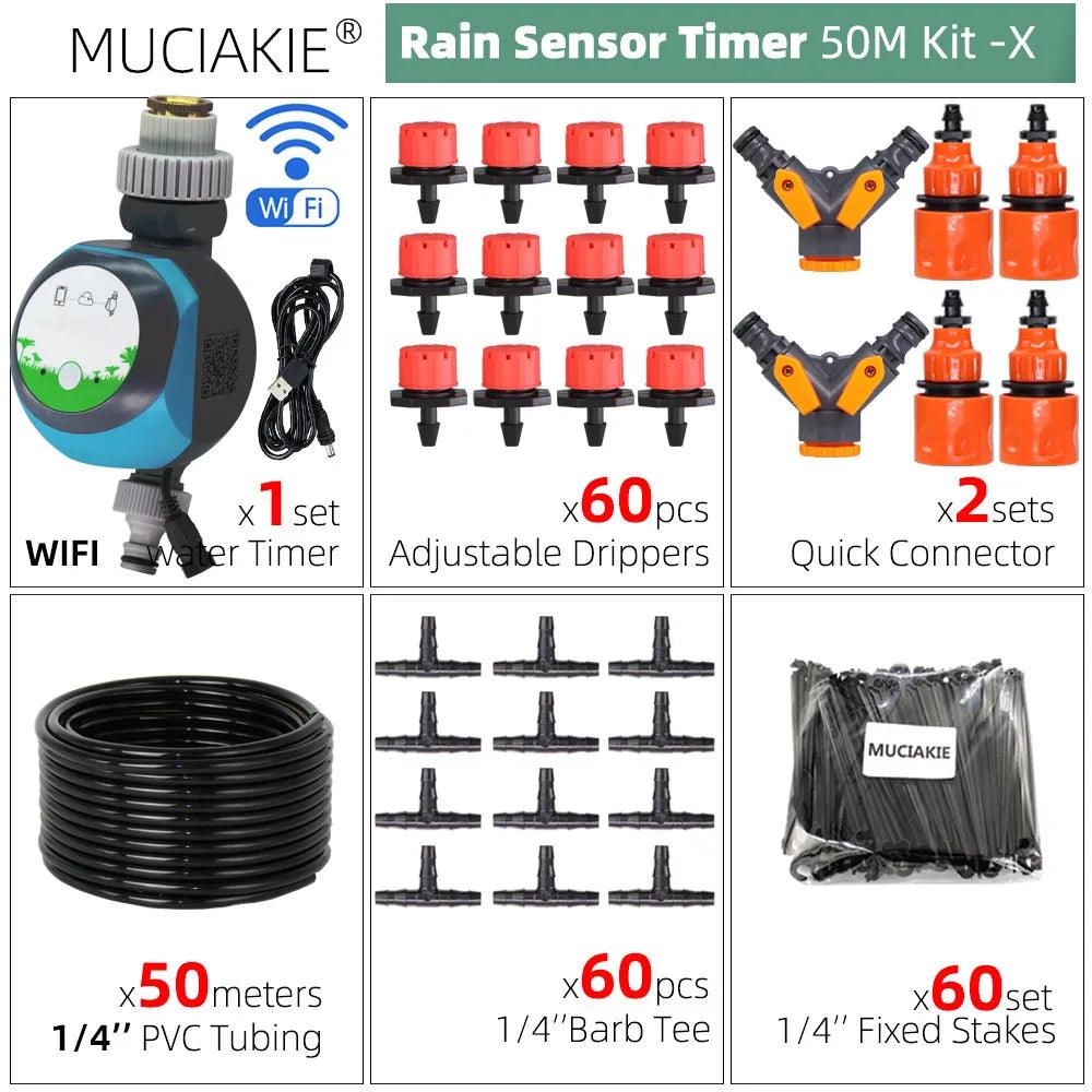 MUCIAKIE 50M-5M DIY Drip Irrigation System Automatic Watering Garden Hose Micro Drip Watering Kits with Adjustable Drippers - petguardiansupplies